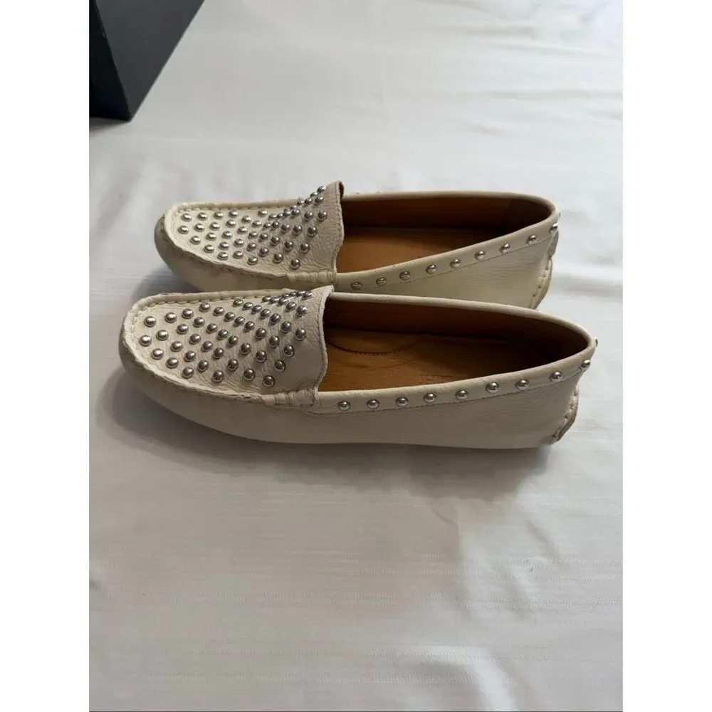 Coach Arlene Studded Pebble Leather Chalk Loafers Size 6.5 6 1/2 B New